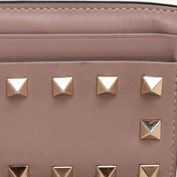 VALENTINO Dusty Pink Leather Rockstud Card Holder - Picture 5 of 9